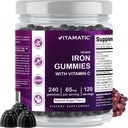 Vitamatic Iron 65 mg Gummies Suplemento para Hombres Mujer - 240 Gummies Vegan - Gran Tasting Iron Gummy Vitaminas con Vitamina C