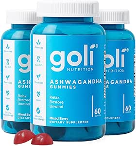 Goli Ashwagandha & Vitamin D Gummy - 180 Conde - Berry mixto, KSM-66, Vegan, Planta base, No GMO, Gluten-Free & Gelatin Free Relax. Restaurar. Relájate, Pack de 3