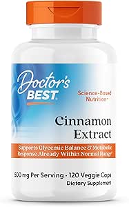 Doctor's Best Cinnamon Extract with CinSulin, Supports Glycemic Balance & Metabolic Response Already Within Normal Range, Non-GMO, Gluten Free, Soy Free, Vegan 120 Veggie Caps