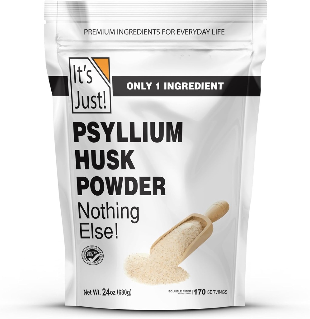 ¡Es sólo! - Psyllium Husk Powder, Easy Mixing Fiber dietético, Limpiar su sistema digestivo, Powder finamente terrestre, Ideal para el horno de Keto, No GMO (Desarrollado, 24oz (Pack de 1))