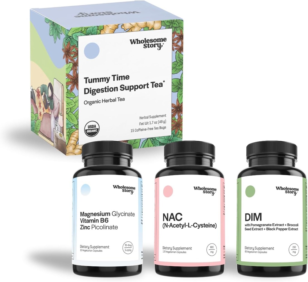 Wholesome Story Immune Support Bundle: NAC Suplemento N-Acetyl Cysteine 600 mg  3-in-1 Zinc Magnesium Suplementos con Vitamina B6 ← Suplemento DIM para Mujeres y Hombres Silencio de la mañana Tea Relief