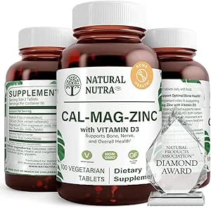 Natural Nutra Calcio Magnesio Zinc Suplemento con vitamina D3 para la fuerza ósea y muscular, promueve la salud nerviosa, mejora su digestión, libre de gluten, libre de azúcar, 100 tabletas (Pack of 2)