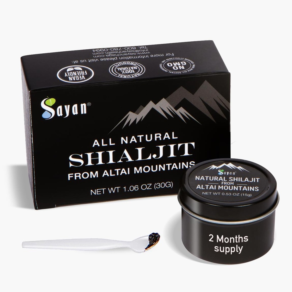 Sayan Pura Authentic Altai Shilajit Resin - 15 Grams, 2 Month Supply - High Efficacy Organic Fulvic Acid Supplement for Women and Men to Support Immune System, Energy, " Detox - Vegan, Non-GMO