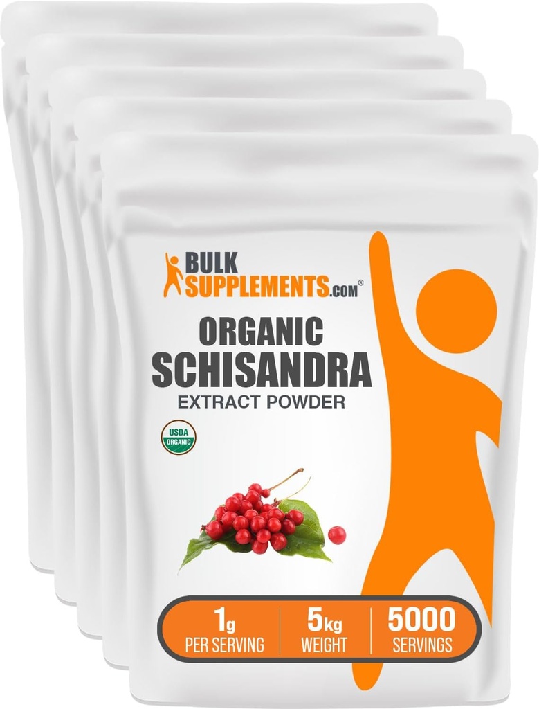 BulkSupplements.com Orgánica Schisandra Extract Powder - Schisandra Supplement, de Schisandra Berries - Herbal Supplement, Gluten Free - 1000mg per Serving, 5kg (11 lbs) (Pack of 5)