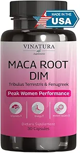 VINATURA MACA Root + DIM Capsules for Women Performance - Equilibrio hormonal, Apoyo a la menopausia Fertilidad, Suplemento de la Mujer, 60 cápsulas Vegan