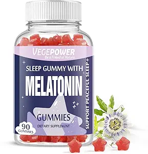 Melatonin Gummies 1mg para niños (libre de azúcar) - Gummies de sueño con vitamina B6 y Pasionflower para el más rápido de otoño, vegano, no GMO, sabor a fresa 90 Conde