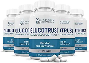 Justified Laboratories (5 Pack Glucotrust Advanced Formula Supplement Pills 300 Capsules