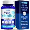 Nos gusta Vitaminas Vitalidad Veinte 1250mg Complejo Diosmin Hesperidin para Tratamiento de Veinas Varicosa, Castaña de Caballo, Carnicerías Broom, Bioflavonoides - Apoya la Circulación de la Sangre para Veins- 60 cápsulas