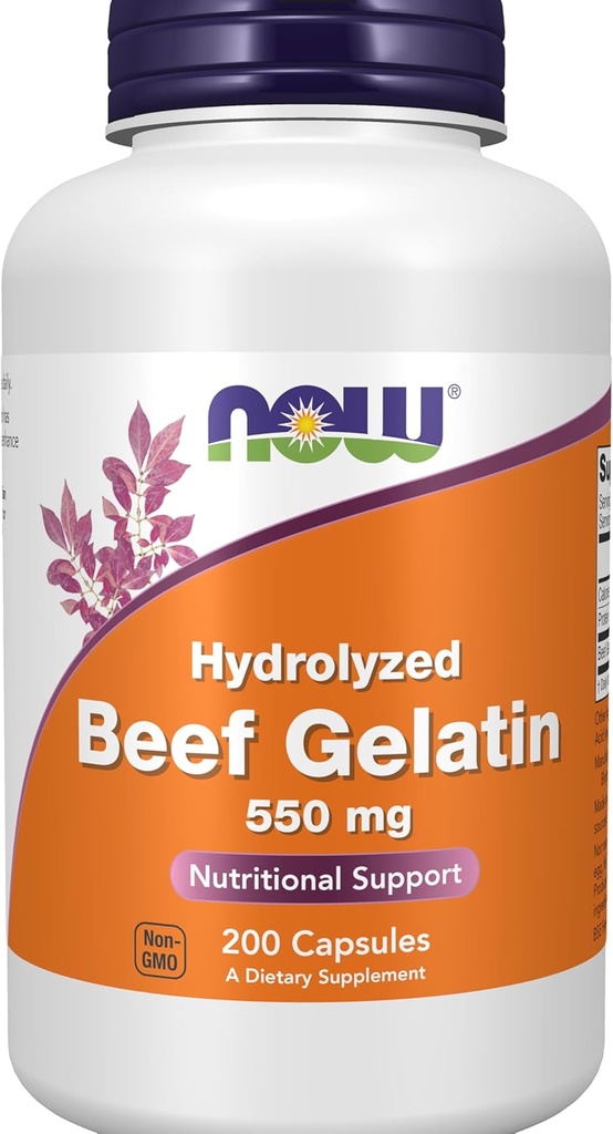 NOW Foods Supplements, Beef Gelatin 550 mg, Hydrolyzed, Nutritional Support, 200 Capsules