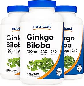 Nutricost Ginkgo Biloba 120mg; 240 cápsulas (3 botellas)