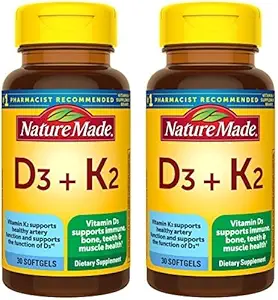 Natural Made Vitamina D3 K2 Suplemento, 5000 UI (125 mcg) Vitamina D para Bone, Dientes, Muscle e Immune Support, 30 D3 y K2 Softgels, 30 Day Supply