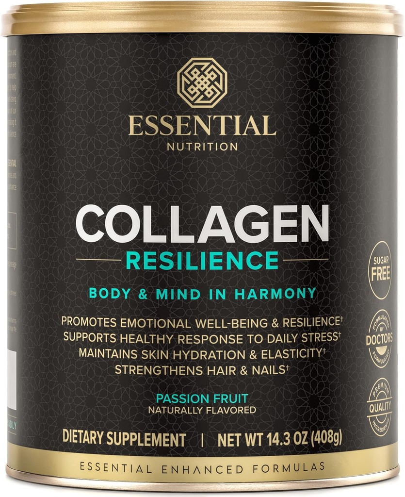 Essential Nutrition Collagen Resilience - Hydrolyzed Collagen Peptides Powder with Hyaluronic Acid, Silicon, Amino-Acids & Passion Flower Extract - Passion Fruit - 14.3 oz (30 Servings)