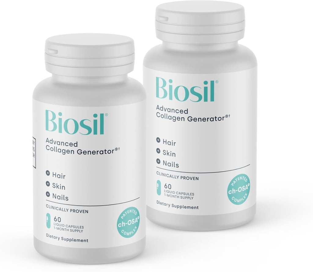 Biosil Collagen Booster Suplemento - 60 cápsulas líquidas, paquete de 2 - Activador de ch-OSA patentado para la piel, el pelo, las uñas &amp; juntas - apoya la producción natural - suministro de 60 días