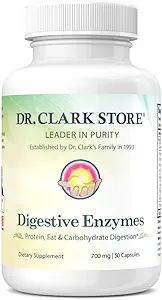 Dr. Clark Digestive Enzymes Supplement – 700mg, 50 Gelatin Capsules, Promotes Digestive Health & Gut Function