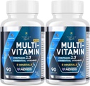 Hombres Multivitamínicos 50 Plus - Multivitamínico diario para hombres con extractos herbarios fermentados " 43 Nutrientes - Mens Vitaminas Soporta Memoria " Cerebro, Energía, Bone Health (2 Pack)