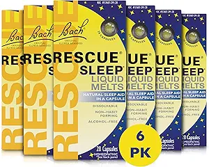 Bach RESCUE SLEEP Liquid Melts, Natural Orange Vanilla Flavor, Sleep &amp; Stress Relief Aid, Homeopathic Flower Essence, Gratis de Melatonin, Gluten & Sugar, Non-alcohol, Non-Narcotic, 6 Packs, 28 Ct Cada