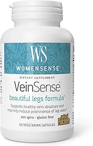 MujerSense VeinSense by Natural Factors, Beauty Supplement to Support Healthy Veins and Beautiful Legs, Vegan, Non-GMO, 60 cápsulas (20 porciones)