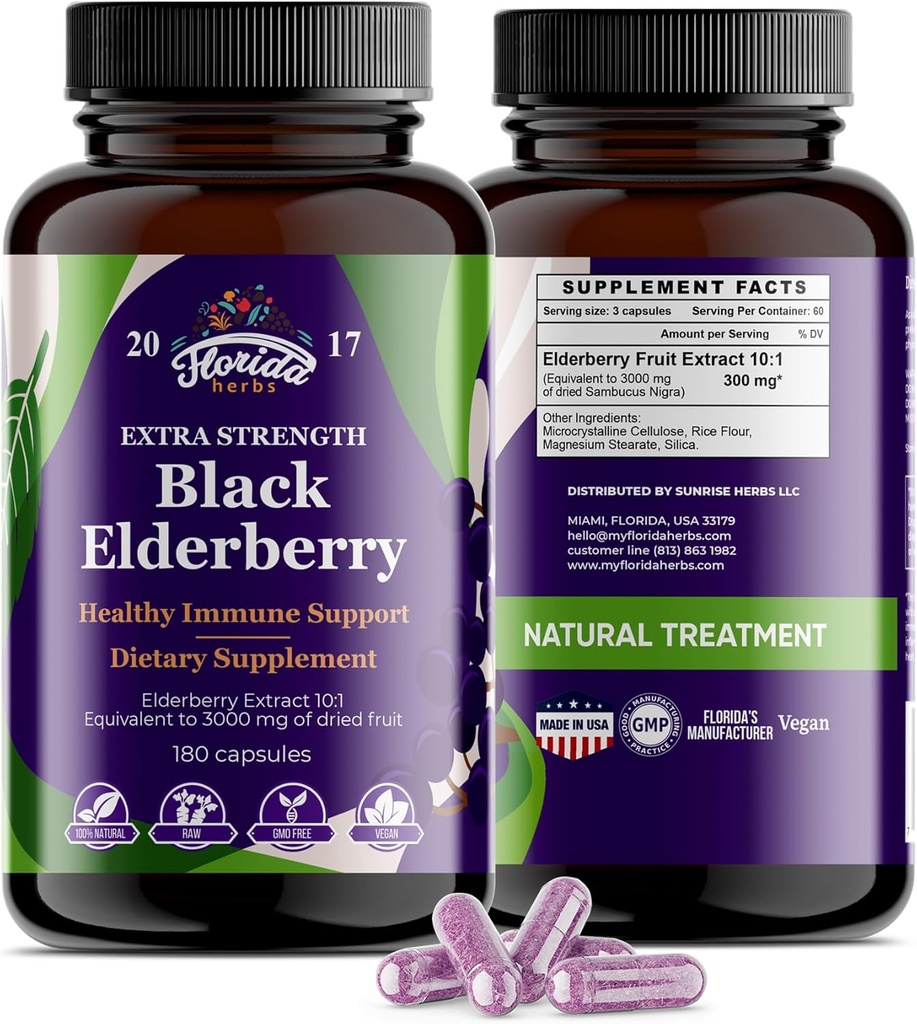 Black Elderberry Capsules Silencio 180 Conde ← Sambucus Elderberry Vitaminas, Non-GMO, Gluten Free, Organic Elderberry Extract Sambucus Nigra