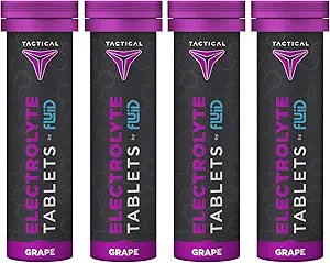 Fluid Tactical- Effervescent Hydration Tablets, Electrolyte Replacement " Dehydration Prevention, 4 Pack, 40 Tablets (Grape)