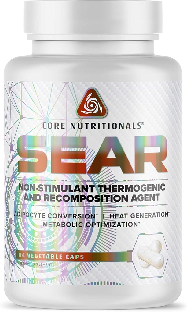 Core Nutritionals Sear Thermogenic &amp; Recomposition Agent ← Non Stim Fat Burner Silencioso de gestión de peso Apoyo Silencio con Paradoxine Grains of Paradise TEN 84 Vegetable Capsules