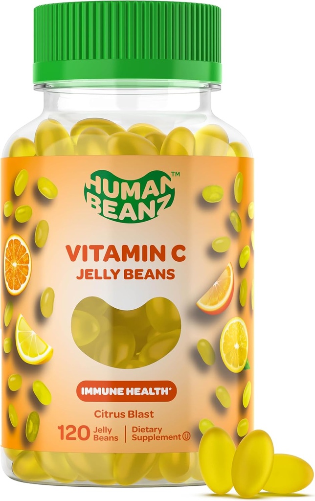Vitamina C Jelly Bean Gummies for Adults, Immune Support Dietary Supplements, Vegetarian, 120 Citrus Blast Jelly Beans, Kosher