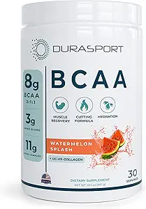 Durasport – 11g Deporte BCAA ← Muscle Recovery, Energy & Hydration Post Workout +UC-II Collagen  8 Grams 2:1 Aminoácidos de cadena ramificada + 3g Amino &amp; Hydration Blend  durable Watermelon, 30 Serv