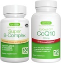 Super B-Complex 180 Tabletas + Alta Absorción CoQ10 100mg 120 Softgels Energy Bundle, Methylated Sustained Release B Complex + CoQ10 with Vitamin E & D-Limonene, by Igennus