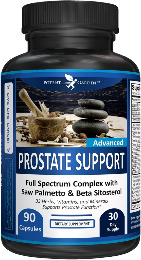 Potent Garden Prostate Support 33 Herbs Incluyendo Beta Sitosterol, Pygeum y Saw Palmetto para hombres suplementos de salud de próstata para hombres, 90 caps