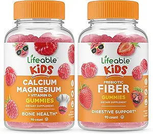 Calcio Lifeable Magnesium Kids + Prebiotic Fiber Kids, Gummies Bundle - Great Tasting, Vitamin Supplement, Gluten Free, GMO Free, Chewable Gummy