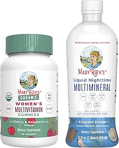MaryRuth's Multivitamin Gummies for Women (Cherry & Raspberry) & Liquid Nighttime Multimineral Coconut (32oz) ← Clean Label Project Verified® ← Vegan ← Belleza, Bedtime Routine, > Salud general