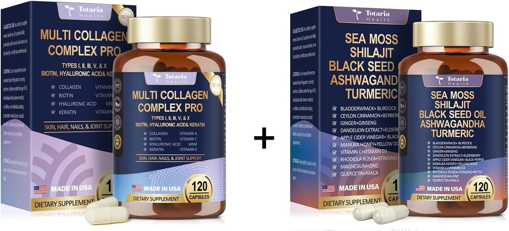 Totaria 18-en-1 Peptides Collagen Caps & 25-in-1 Sea Moss Caps