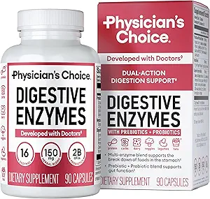 Physician's CHOICE Digestive Enzymes - Multi Enzymes, Organic Prebiotics & Probiotics for Digestive Health & Gut Health - Meal Time Discomfort Relief & Bloating - Dual Action Approach - 90 CT