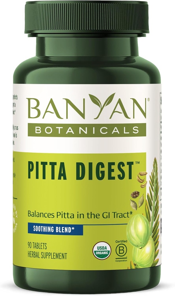 Banyan Botanicals Pitta Digest – Suplemento Digestivo Orgánico – Soothing & Calming Digestion Aid to Support a Comfortable Post-Meal Experience* – 90 Tablets – Non GMO Sustentably Sourced Vegan