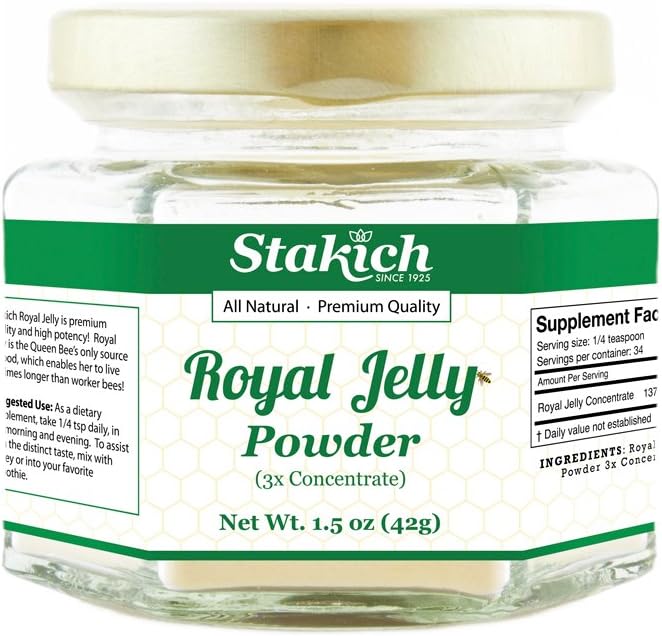 Stakich Royal Jelly Powder - 1,5 onzas - 3X Concentrate - Congelar seco, puro, natural
