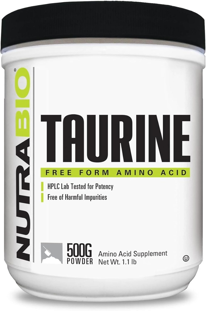 NutraBio Taurine Powder 500g ← Pure Free-Form L-Taurine Amino Amino Acid Suplemento Silencioso Apoyo Celular Salud, Energía y Bienestar