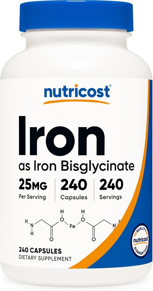 Nutricost Iron Bisglycinate Suplemento (25mg) 240 cápsulas - de Ferrous Bisglycinate Chelate - Non-GMO &amp; Gluten-Free
