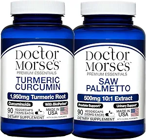 Curcumina Turmérica del Doctor Morse 1950mg " Saw Palmetto 5000mg Bundle - Soporte conjunto, salud de próstata y bienestar general con extractos de bioperina " , FDA-Registrado, NSF-Certified 90 cápsulas