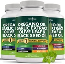 NUEVO AGE Oregano Aceite Ajo Extracto Hoja de oliva con Astragalus - Suplemento para Mujeres y Hombres - 180 Conde