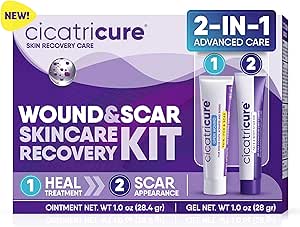 Kit Cicatricure Skin Recovery: Advanced Scar Gel &amp; Open Wound Care Antibiotic Ointment, Reduce Stretch Marks, Surgical &amp; Acne Scars, Treats Cuts & Burns, 1 oz Cada - para adultos &amp; niños