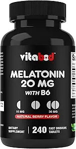 Melatonina 20 mg - 240 Tablas de disuelve rápido - Medicamentos libres - Sabor de Berry natural - Vegetariano, No GMO, Gluten Cuenta libre 240 (Pack of 1) (240 Cuenta (Pack de 1))