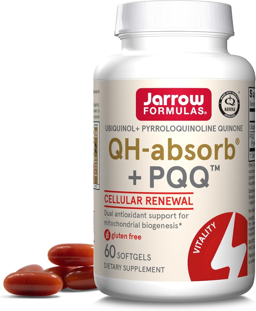 Fórmulas Jarrow QH-Absorb + PQQ - 60 Softgels - Apoya Biogénesis Mitocondrial, Producción Energética & Salud Cardiovascular - Hasta 60 Servimientos