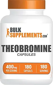 BulkSupplements.com Theobromine Capsules - Suplemento Theobromine, Suplemento Nootropic, Theobromine 400mg - Brain &amp; Energy Support - Gluten Free, 1 cápsula por servicio, 180 cápsulas