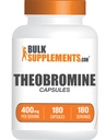 BulkSupplements.com Theobromine Capsules - Suplemento Theobromine, Suplemento Nootropic, Theobromine 400mg - Brain &amp; Energy Support - Gluten Free, 1 cápsula por servicio, 180 cápsulas