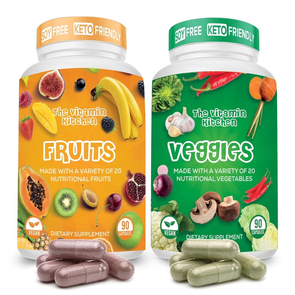 Suplementos de frutas y verduras-90 Frutas, 90 verduras cápsulas a nivel de energía superior - Frutas enteras de alimentos y verduras de Super Foods - Made in USA - Soy & Vegan Free (Pack of 2)...