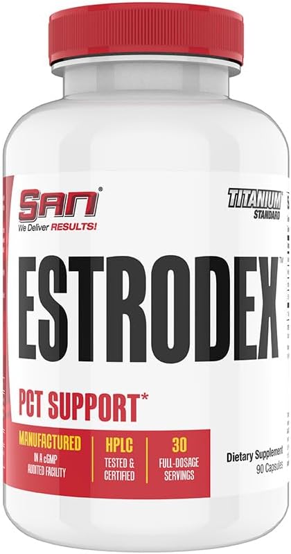 Estrodex de SAN - Bloqueador de Estrógeno &amp; Aromatase Inhibidor - Saldo hormonal masculino &amp; Suplemento de Booster Fitness - Indole-3-Carbinol, Plus CDG & Nettle Root for Mens Health - Gluten-Free - 90 cápsulas.