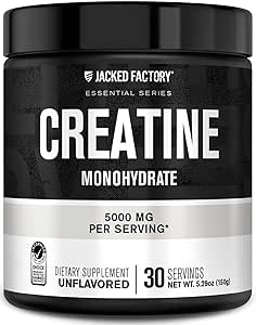 Funda de Monohidrato de la Fábrica Jacked Creatine 150g - 5g Suplemento diario de Creatina para Hombres y Mujeres, Vegan-Friendly, Terceros Tested - 30 Servimientos, Desflavorado