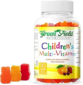 Greenfield Nutritions Kids Gelatin Free Halal Multivitamin Gummies - All Essential Halal Vitamins A, Bs, C, D, Iodine, Zinc for Immunity, Non-GMO, Children's Halal Vitamin Gummies (90 Cuenta)