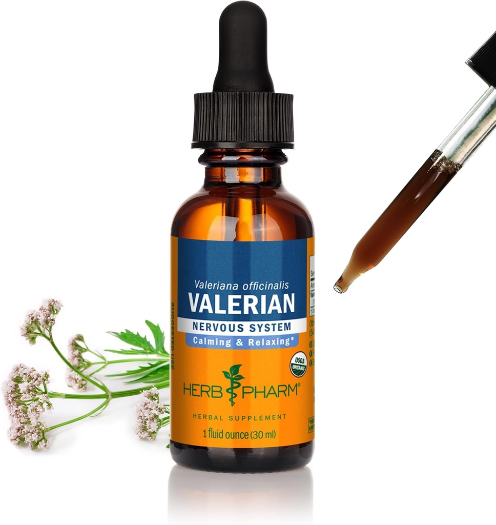 Herb Pharm Certified Orgánica Valerian Root Liquid Extract for Relaxation and Restful Sleep, Orgánica Cane Alcohol, 1 onza
