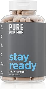 Pure for Men Original Cleanliness Stay Ready Fiber Supplement | Helps Promote Digestive Regularity | Psyllium Husk, Aloe Vera, Chia Seeds, Flaxseeds | Proprietary Formula | 240 Vegan Capsules