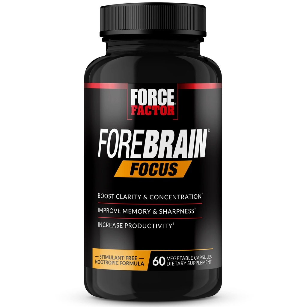Forebrain Focus Brain Booster, Brain Supplement to Boost Clarity & Concentration, for Memory & Sharpness &amp; Increase Productivity, Nootropic Brain Support Supplement, 60 Capsules, Black